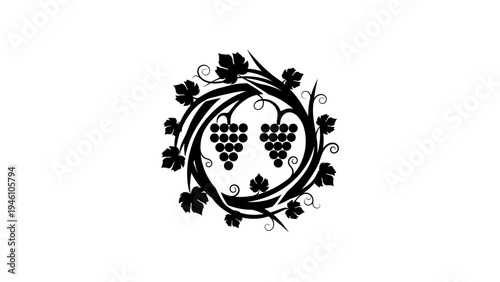 Elegant grape vine wreath with symmetrical floral design
