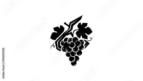 Elegant silhouette of grapes and leaves in black and white