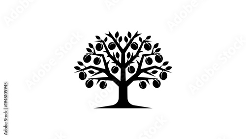 Minimalist silhouette of a tree with abundant leaves and fruit