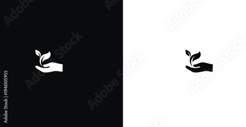 Minimal helping hand leaf icon vector