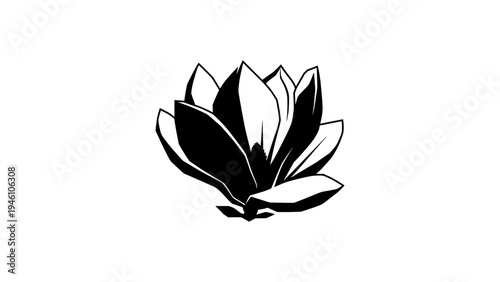 Monochrome lotus flower silhouette design on white background