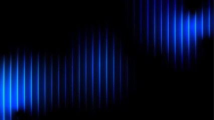Blue dark navy cyan 3D abstract background with narrow vertical glass rays. Iridescent fractal prism light waves over black gradient. Minimalist fluid 3D render with luminous glow, sleek futuristic.