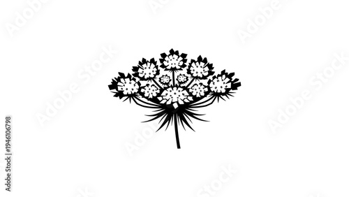 Elegant black silhouette of a floral bouquet with ornamental details
