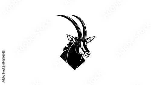 Majestic antelope silhouette with long horns on white background