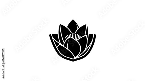 Minimalist black and white lotus flower silhouette art on white background