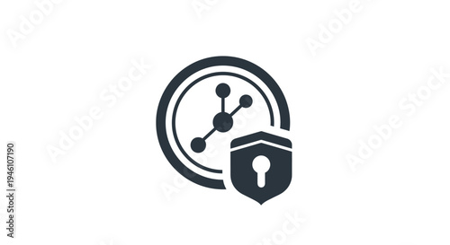 Data security and network protection icon with shield, keyhole, and connected dots. Digital privacy and safe timeline.