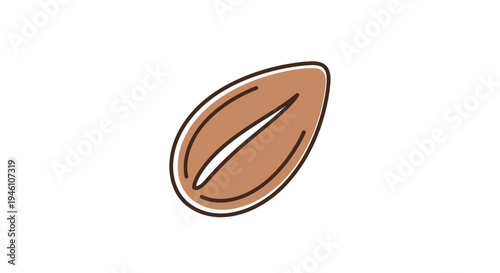 Single almond nut illustration, a healthy brown food ingredient, simple graphic icon for snacks, baking, or cooking concepts