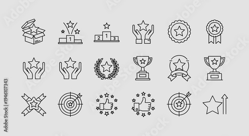 Set of Award and Success Icons: Vector Illustrations for Achievement, Recognition, and Goals