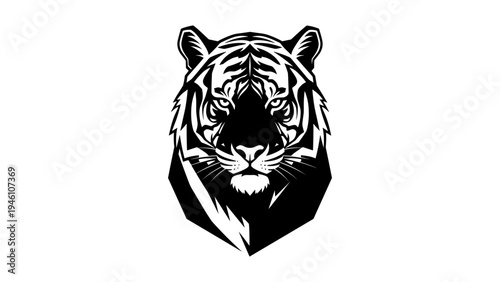 Stylized black and white tiger head in bold animal design