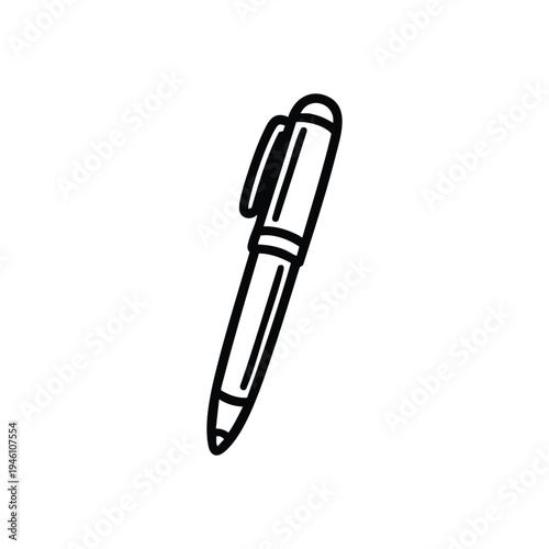 Black and white vector illustration of a ballpoint pen office stationery icon for education and business design