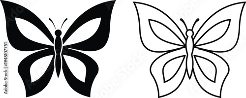 Two butterflies design vector art illustration, minimalist black and white butterfly Vector