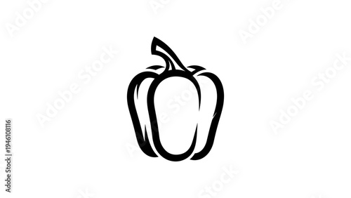 Minimalist black and white bell pepper silhouette on white background