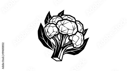 Geometric black and white broccoli with low poly design elements