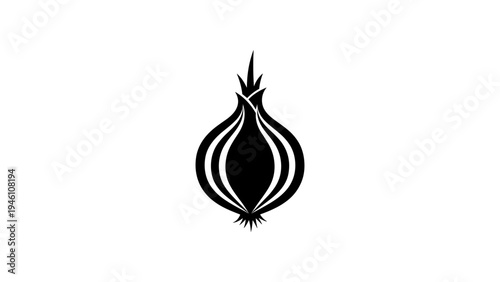 Black and white onion silhouette with stylized design