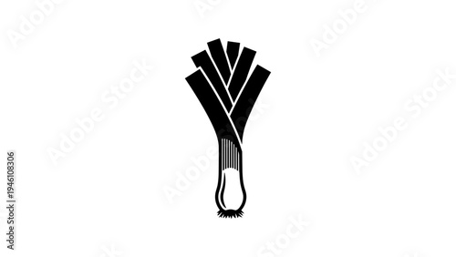 Minimalist black and white leek silhouette on white background