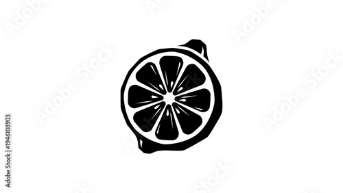Black and white citrus fruit slice silhouette design with bold contrast