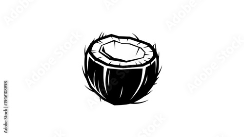 Black and white coconut half design in bold simplistic style