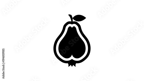 Minimalist black silhouette of pear with leaf design