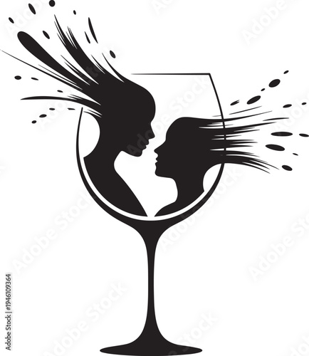 Silhouettes of a couple in a wine glass