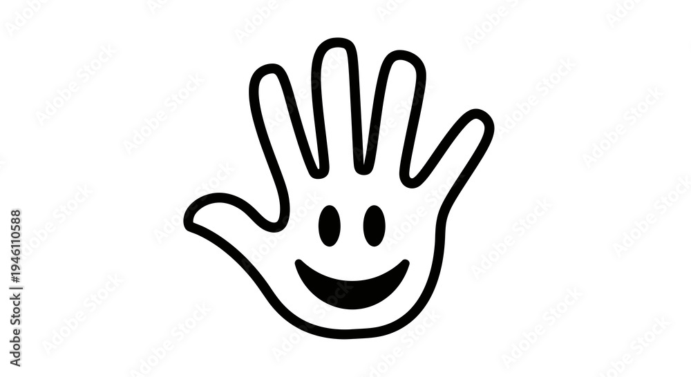 Obraz premium Smiling Hand Vector Illustration, Friendly Gesture Graphic, Icon for Communication and Welcome, Simple Line Art Style, White Background