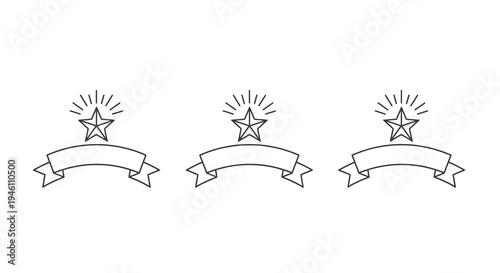 Set of three star award ribbons, blank banners, isolated on white background, vector illustration for design and recognition