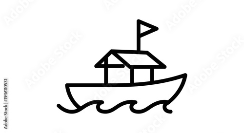 Simple Fishing Boat Vector Illustration, Nautical Icon, Maritime Transportation Graphic, Marine Life and Travel Concept