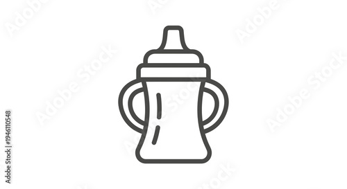 Sippy Cup Vector Illustration, Minimalist Line Art Graphic, Baby Feeding Essential Icon for Parenting and Childcare Themes