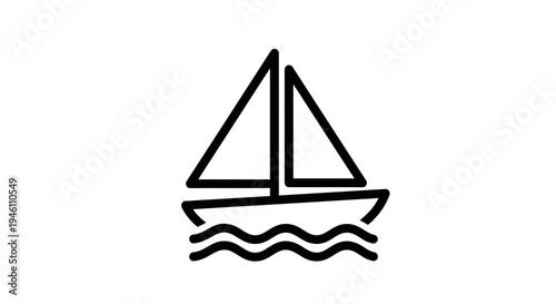 Simple sailboat vector illustration, minimalist line art graphic, nautical theme, isolated on white background, clean design for travel and leisure concepts