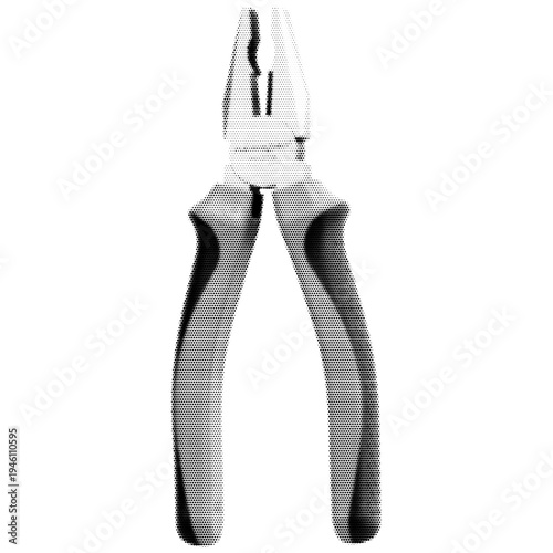 Multi purpose plier vintage y2k halftone art, versatile hand tool stipple brutalist retro vector png with transparent background, bold 2000s aesthetic photocopy effect tattoo