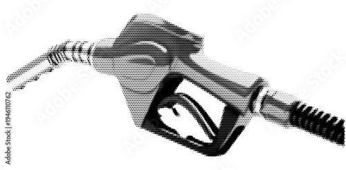 Gas pump handle vintage y2k halftone art, fuel nozzle with trigger grip stipple brutalist retro vector png with transparent background, bold 2000s aesthetic photocopy effect tattoo