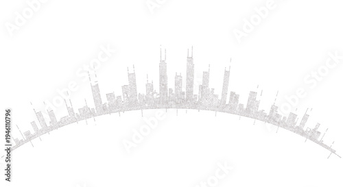 Vector city skyline silhouette, gray buildings illustration