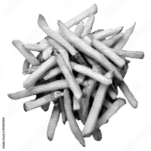 French fries vintage y2k halftone art, crispy golden potato fries stipple brutalist retro vector png with transparent background, bold 2000s aesthetic photocopy effect tattoo