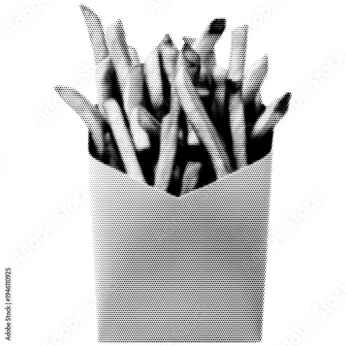 French fries pouch vintage y2k halftone art, golden crispy fries in a paper pouch stipple brutalist retro vector png with transparent background, bold 2000s aesthetic photocopy effect tattoo