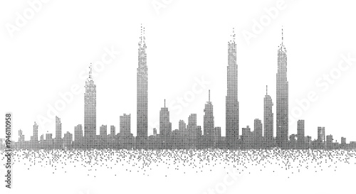 City skyline vector illustration, gray buildings, urban landscape