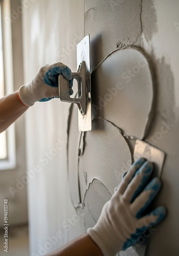 Artisanal plaster application showcasing a textured wall finish technique