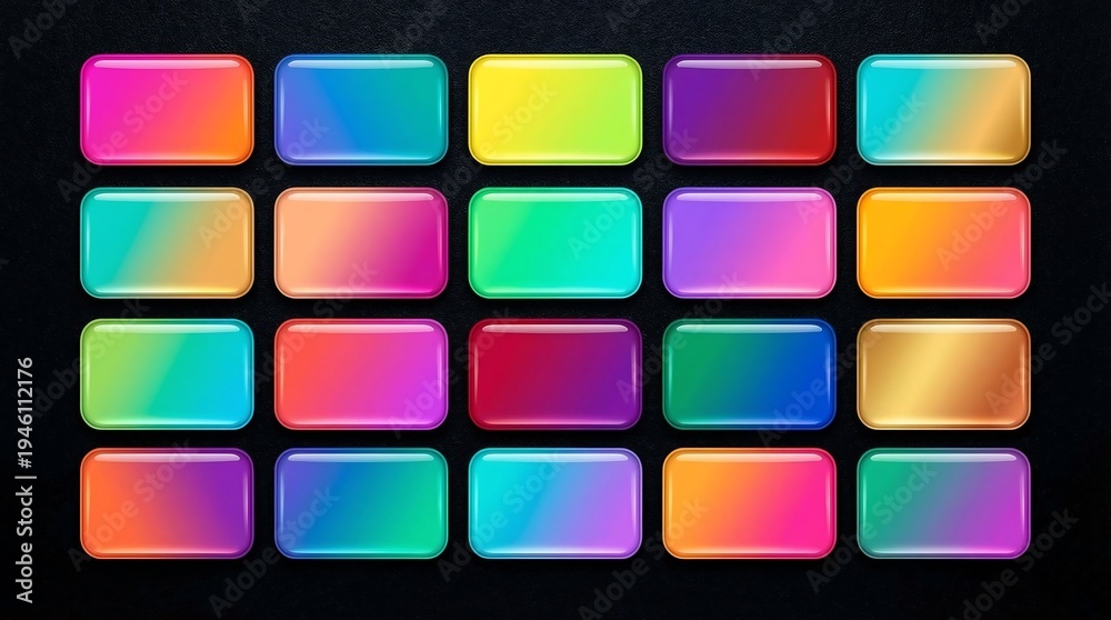 Obraz premium A vibrant grid of colorful, shiny buttons on a dark background