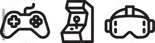 Gaming icons: controller, arcade, VR headset