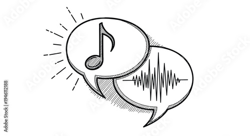 Vector illustration of 2 music and sound wave chat bubbles