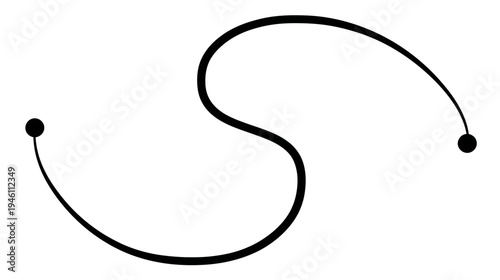 Elegant S-shaped curved black line with terminal dots, minimalist graphic design element, modern abstract vector art