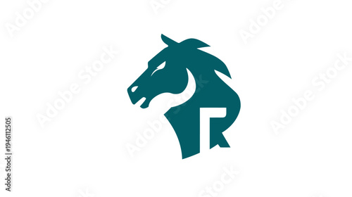 Bold and Dynamic Stylized Horse Head Silhouette in Teal, a Powerful Equine Profile on a Clean White Background.