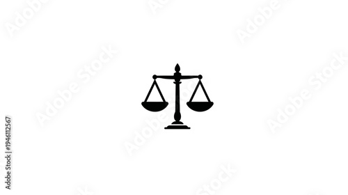Black Balance Scales Icon Silhouette. Symbol of Justice, Law, Equality, Fairness, and Impartiality on White Background.