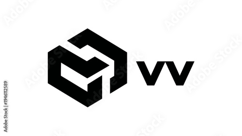 Abstract black geometric symbol design. Modern minimalist cube shape icon graphic. Digital technology, business, corporate identity element.