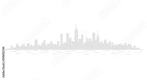 Vector city skyline silhouette, gray buildings illustration
