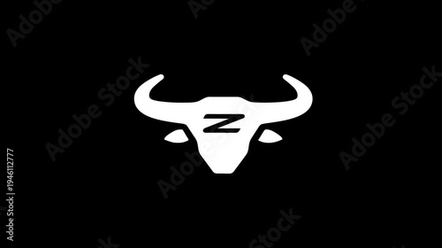 Strong white bull head silhouette with an integrated letter Z symbol on a black background, conveying power and determination.