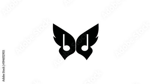 Elegant musical butterfly logo concept with treble and bass clef wings, symbolizing harmony, freedom, creativity, and artistic expression. Vector illustration.