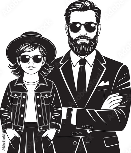 Couple in smart casual clothing, arms crossed