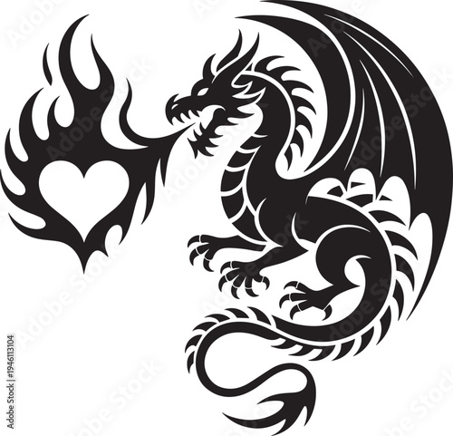 Wallpaper Mural Dragon breathing fire with heart emblem graphic Torontodigital.ca