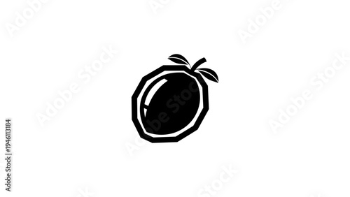 Geometric black mango icon with leaves on white background