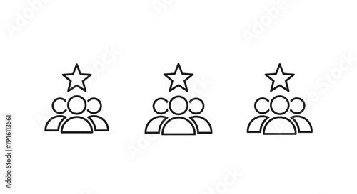 Teamwork Star Icon Set Vector Illustration, Group of People with Star Symbol, Leadership Recognition Concept, Minimalist Design for Business and Success