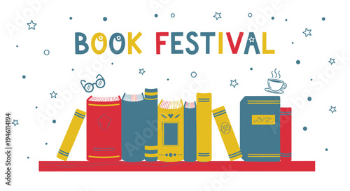 Vector illustration of book festival with colorful books